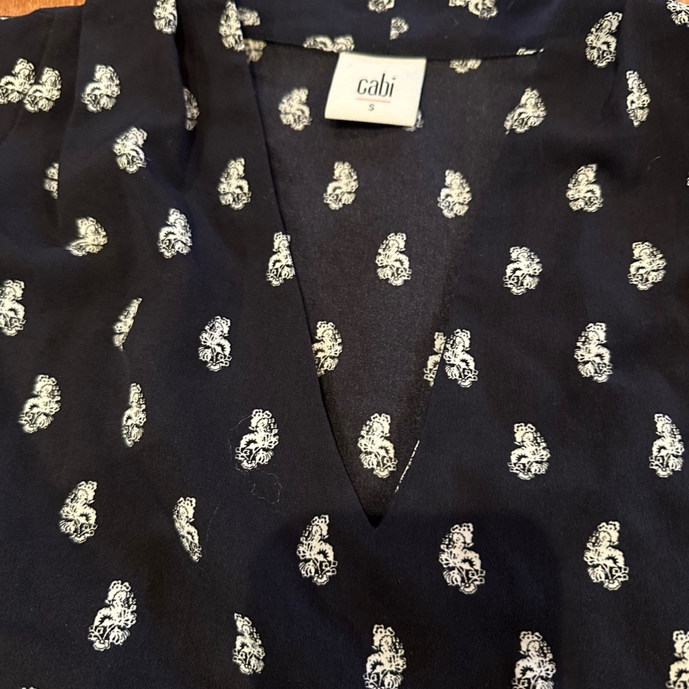 CAbi Women's Black Shirt with White Pattern